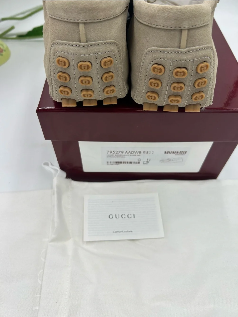 Men's Gucci GG embossed oatmeal suede driver loafers size 11 fits 12 US